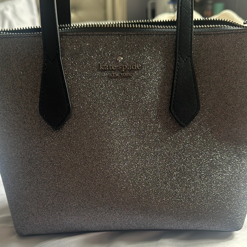 Kate Spade Black and Silver Tote Bag with Structured Shape and Sturdy Handles